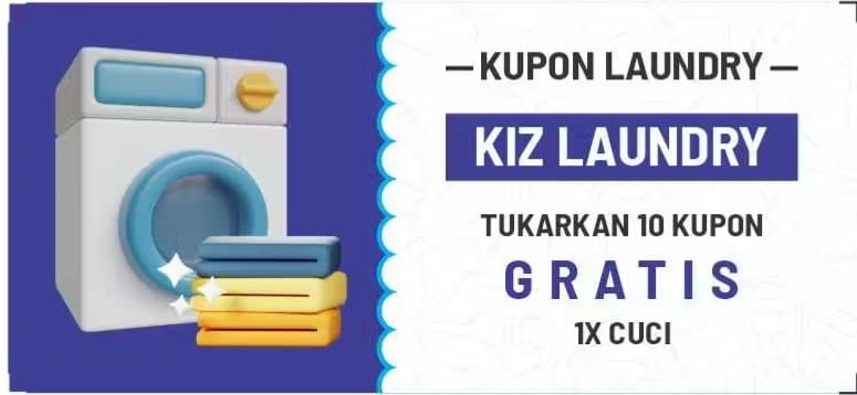 Kupon Loyalitas Kiz Laundry – Tukarkan 10 Kupon Gratis 1x Cuci